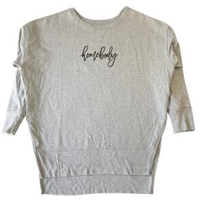 Terra & Sky Women T-shirt Size 0X (14W) Gray Homebody Normcore Logo Long Sleeve